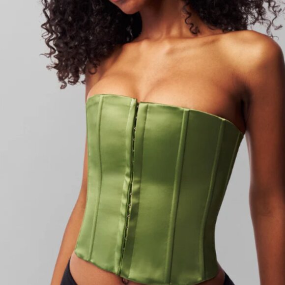 Danielle Guizio Satin Corset Top – Green / Size S - Picture 5 of 10